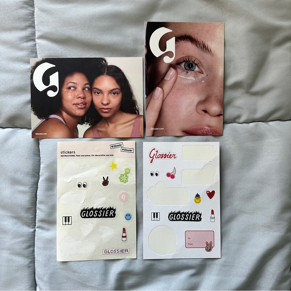 glossier stickers & postcards